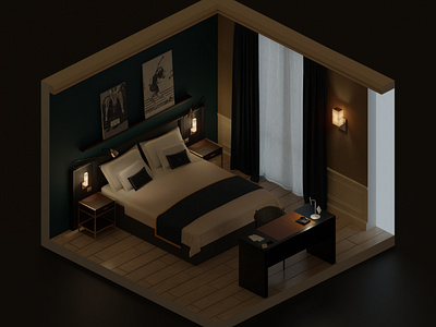 Hotel room blender isometric hotel room