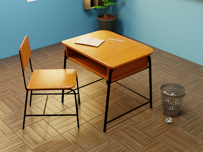 Classroom table and chair blender isometric classroom