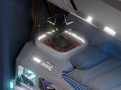 Spaceship bedroom blender isometric space