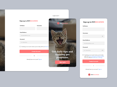 DailyUI 001 - Sign up Phone dailyui minimal page pet pet care phone app sign up ui ux web design