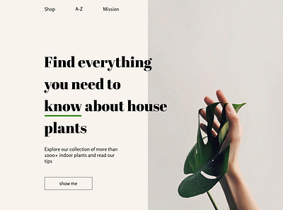 Indoor plants landing page design ui