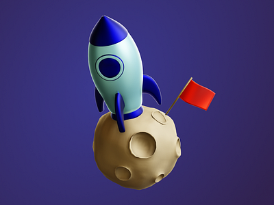 Rocket on Moon - 3D Icon rocket 3d