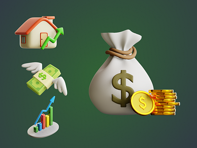 Finance 3D Icons 3d finance 3d icons 3dart 3dartist bank 3d icon business 3d icons design finance 3d finance icons 3d house arrow icon money with wings icon real estate icon 3d stock market icon vault 3d icon