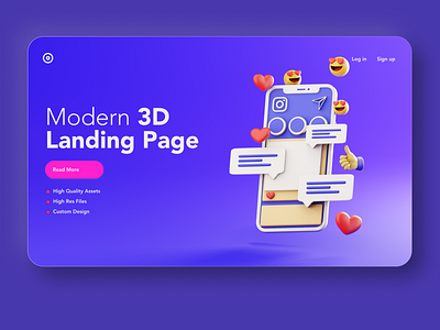 Instagram Mobile 3D Design - Landing Page 3d design 3d icons 3d illustration 3d landing page 3d mobile 3d mobile phone 3dart instagram 3d instagram 3d ui