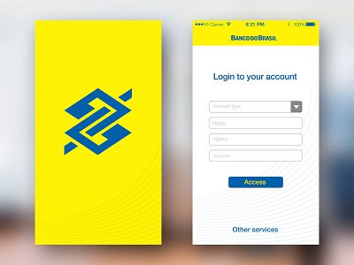 Banco do Brasil apple bank brazil interface ios login screen ui ux yellow