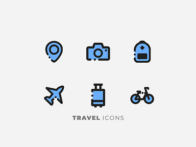 Travel Icons adventure airpame bag biclycle camera icon location travel