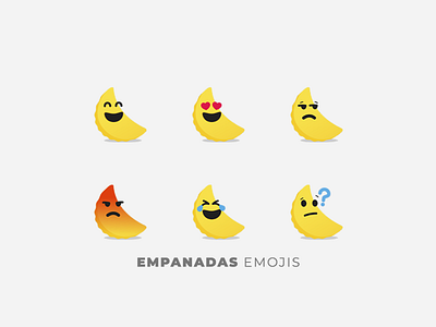Empanas Emojis No.3 angry emoji empanadas happy icon illustration inlove laughter question smile yellow
