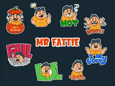 Mr. Fattie Cartoon Character Set cartoon cartoon character cartoon emoji cartoon illustration cartoon sticker cute cartoon fat man funny stickers vector vector emoji vector sticker
