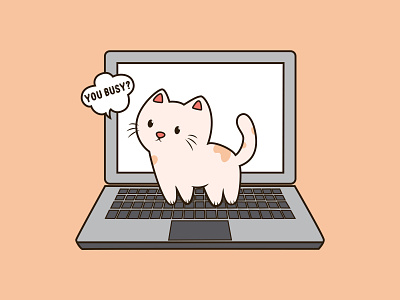 Busy Cat | Cat on laptop cartoon cartoon emoji cat cat logo cat on laptop cute cartoon cute cat pet vector vector illustration working cat