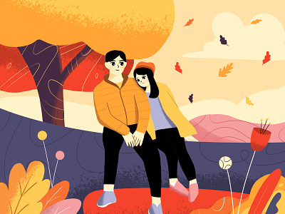 Fall-ing in love autumn couple fall happy illustration illustrator love romance romantic