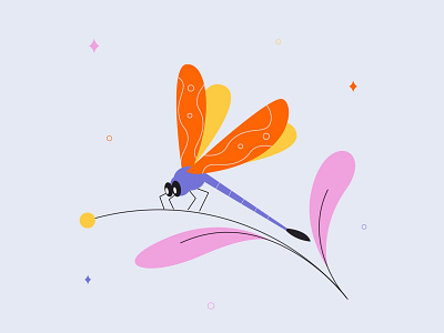 Dragon Fly branch design dragon fly flower illustration illustrator plant