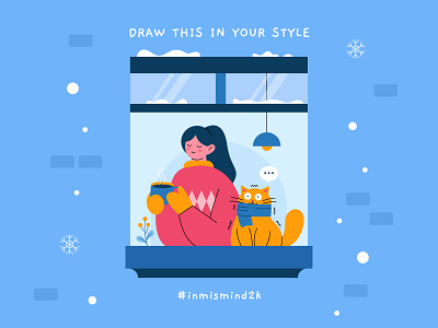 DTIYS 2k | Chilling Time art artist cat challenges chill cold cosy design digital art dtiys girl illustration illustrator snow visual art winter