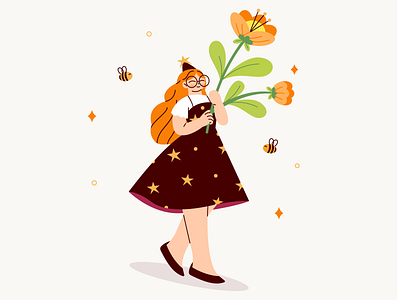 The Flower Witch adobe illustrator bee character character design cute design digital art flower girl illustration illustrator vector witch
