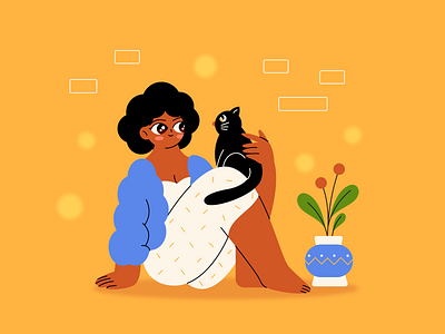 Girl with black cat animal cat character design cute design dtiys flower girl graphic design illustration illustrator vector vector art visual art woman