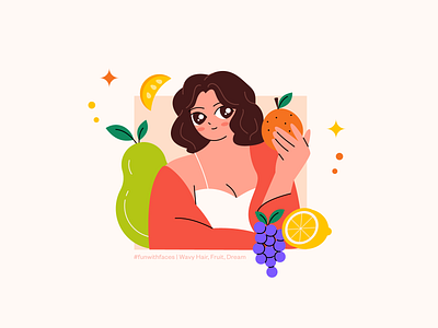 Wavy Hair Girl with Fruits