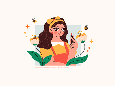 Honeybee art prompt bee bees character character design cute design flower flowers girl illustration illustrator portrait vintage visual art