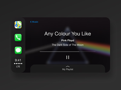 Apple Car Interface Iteration. app apple car carplay design figma flat minimal music player pink floyd ui ux