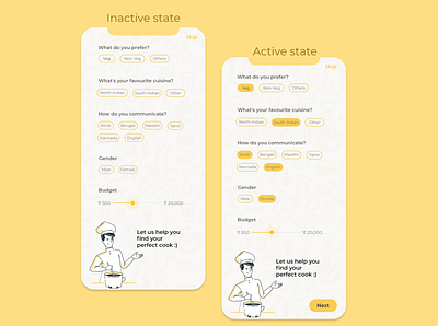 Customizing to find your perfect cook app chips design illustration ui ux