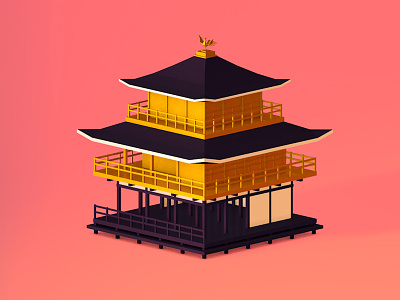 Kinkaku-ji Temple of the Golden Pavilion 3d building c4d cinema 4d golden japan japanese kinkaku ji kinkakuji kyoto modelling pagoda pavilion sacred shrine temple
