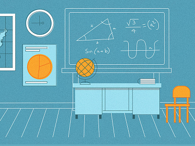Classroom animation chart classroom desk equations globe scene school
