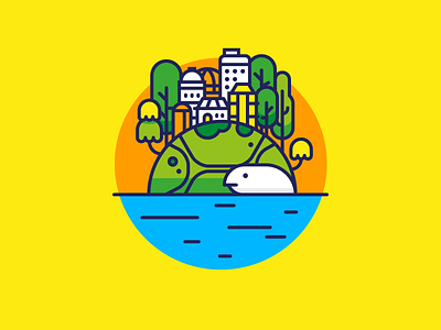 Turtle Back City animal buildings city illustration shell town trees turtle vector