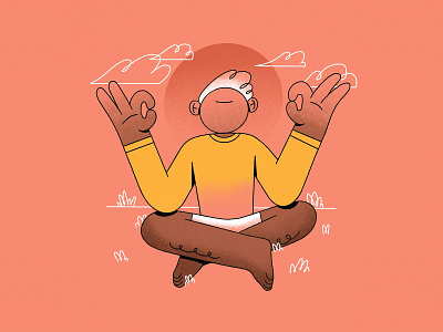 W - Well-being // 36daysoftype 2019 2d 2d character 36daysoftype clouds grass guru illustration line art meditate meditation relax sun type well being