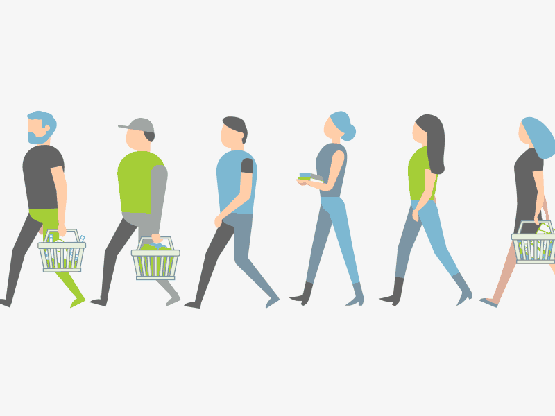 Walkers animated animation basket customers cycle gif people shopping walk walking
