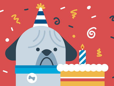 Happy Birthday Puglas! animal automattic birthday blog cake dog grumpy pug sad wordpress