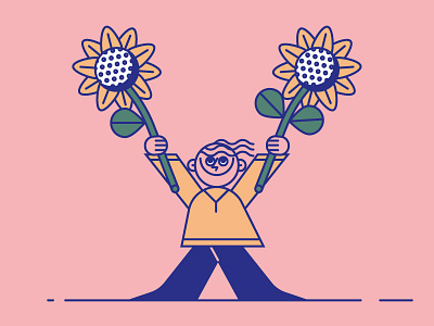 Flower Power character dude flower hair happy hippie man nature smile sunflower vegan