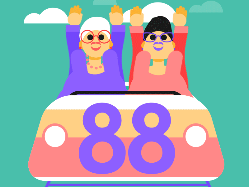 88 Two Fat Ladies - Bingomation animation boobs cart coaster fat female gif illustration ladies rollercoaster theme park women