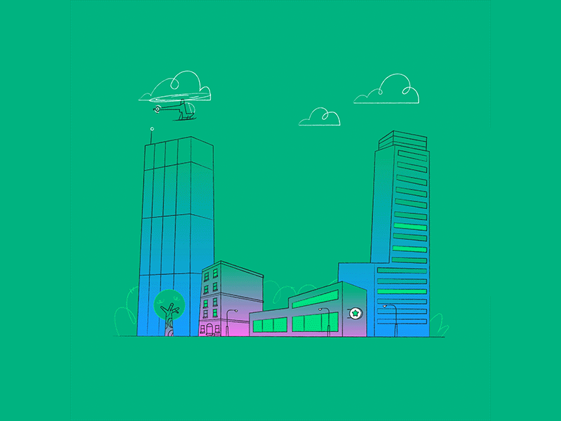 U // 36daysoftype animation buildings cafe city helicopter illustration loop skyscrapers type typography