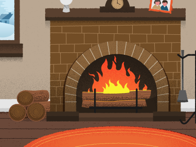 fireplace clock fire fireplace flames goblet heat hot illustration illustrator logs orange picture poker rug shovel snow spade tools warm window