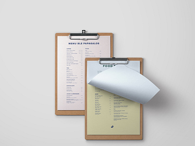 Menu Design for Ble Papagalos, Athens, Greece