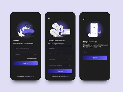 Sign in/sign up/forgot password dark mode app dark mode design forgot password login mobile sign in sign up simple ui ux
