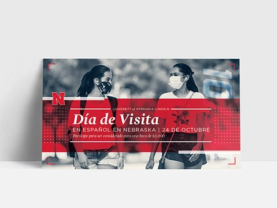 University of Nebraska Spanish Visit Day Invite Postcard college covid design dots duatone espanol ethnic invitation latino masks postcard print red spanish university visit card