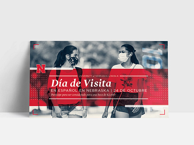 University of Nebraska Spanish Visit Day Invite Postcard college covid design dots duatone espanol ethnic invitation latino masks postcard print red spanish university visit card