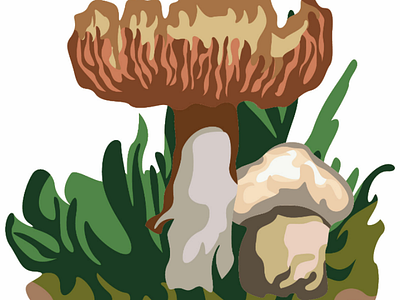 Brown mushroom plant with green grass 🍄 ai beautiful design flower fresh graphic grass green illustration leaves mushroom natural orange vector