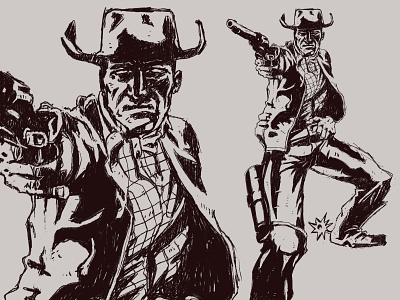 Git blownsed away cowboy drawing gun illustration pistol revolver sketch