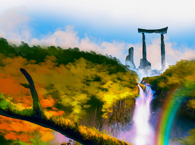 Waterfall concept art conceptual art digital art illustration landscape illustration painting