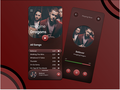 Music Player UI app design flat illustration imagine dragons landing page design minimal music music player ui ui design ux