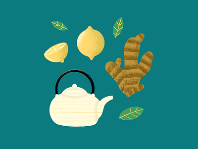 Tea fruit ginger illustration leaf lemon tea teapot