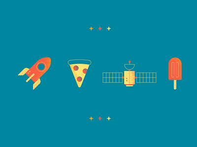 GWK illustration pizza popsicle rocket satelite space stars