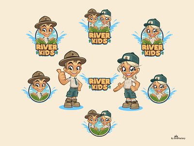 River Kids cartoon logo illustration