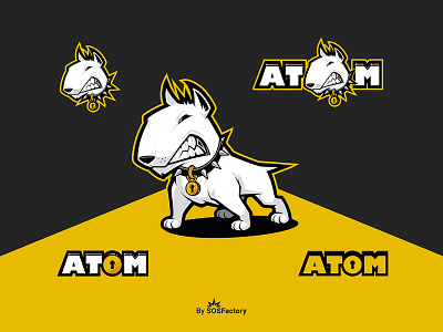 Atom Brand Identity bullterrier cartoon logo dog logo illustration mascot mascot character mascot design