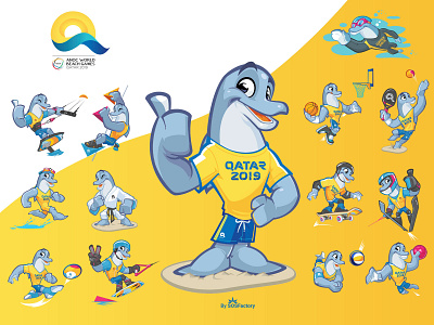 Mascot design for Qatar 2019 World Beach Games characterdesign dolphin mascot dolphy mascot design mascotlogo qatar 2019 world beach games