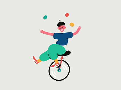 juggle aftereffects animation balance character circus colors cycling illustration juggle juggling moov motion design motion graphics unicycle
