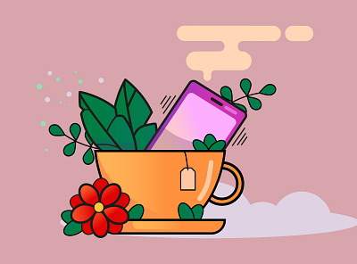 cup with iphone art design flat graphic design illustration illustrator minimal vector web