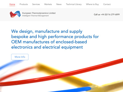 European Thermodynamics Homepage blue clean flat photography red website white