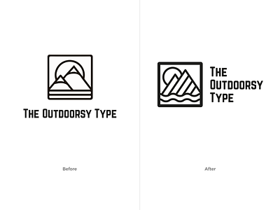 The Outdoorsy Type Logo black and white brand brand and identity branding clean flat graphic design identity improvement logo mark monochrome mountains redesign sea sun typography