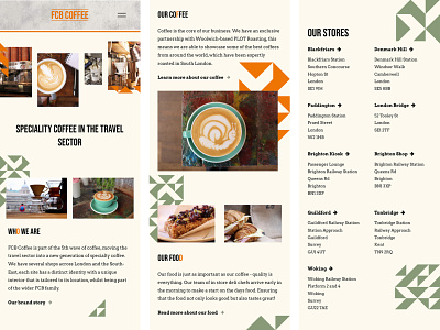 FCB Coffee Homepage Mobile coffee coffee shop cream geometric green homepage mobile mobile design orange shop squarespace triangles web design webdesign website website design